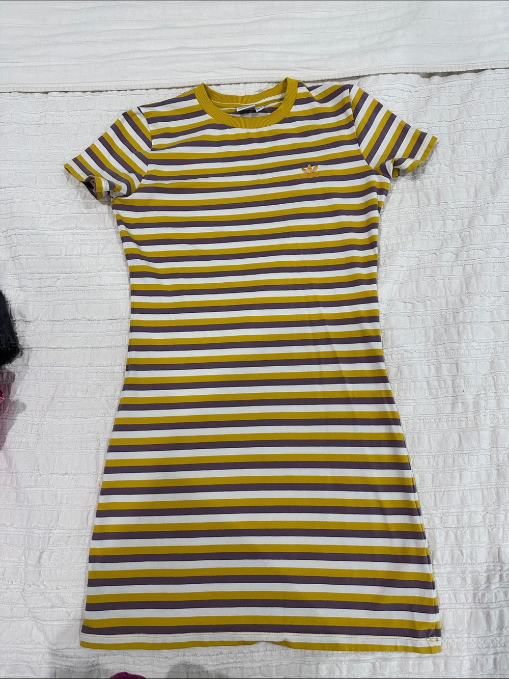 adidas Women’s Yellow, Brown & White Striped Tee Mini Dress